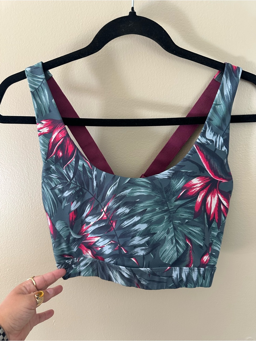 LOLË Tropical Botanical Leaf Print High Impact Sports Bra - Size Large
